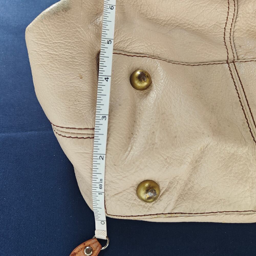 Maxx New York Leather Tote Bag Beige Pebbled Shoulder Satchel Brass Hardware - Picture 8 of 10
